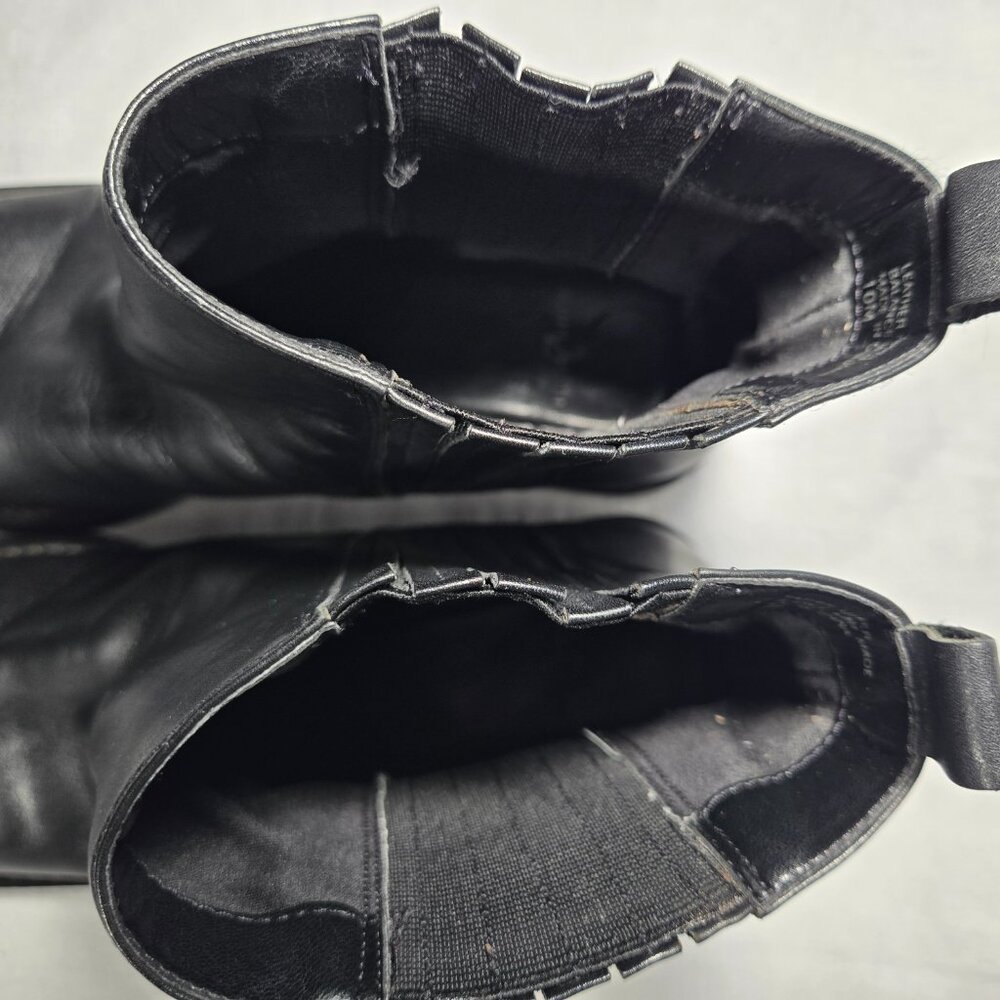 Vintage Y2K 90's BLACK Leather Chunky Platform Block Heel Chelsea Boot Size 10M - Picture 14 of 17